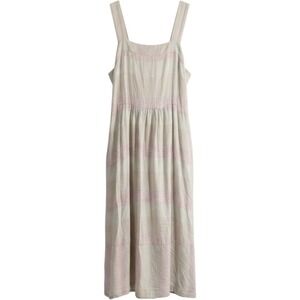 Patagonia Garden Island Maxi Dress Women Large Tan Pink Striped Hemp Tencel
